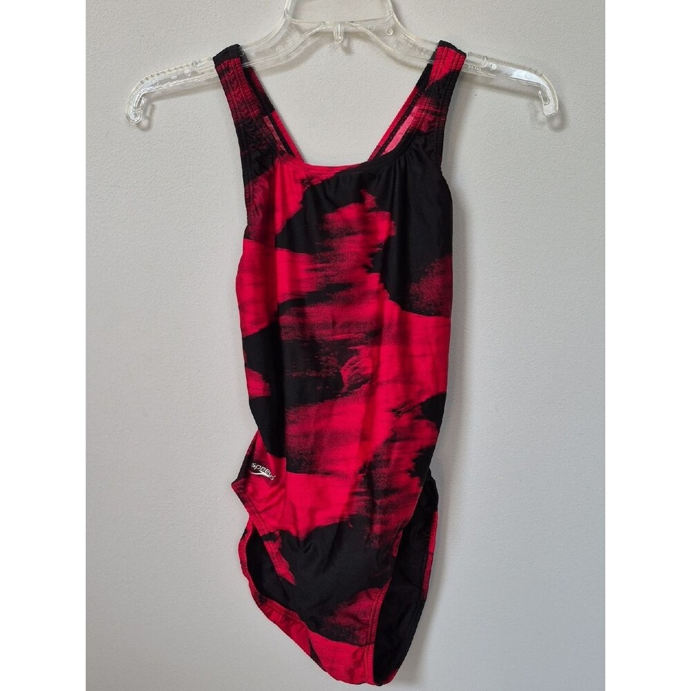 Speedo Swimsuit Womens 12 Racerback One Piece Black & Red Swimwear Competition